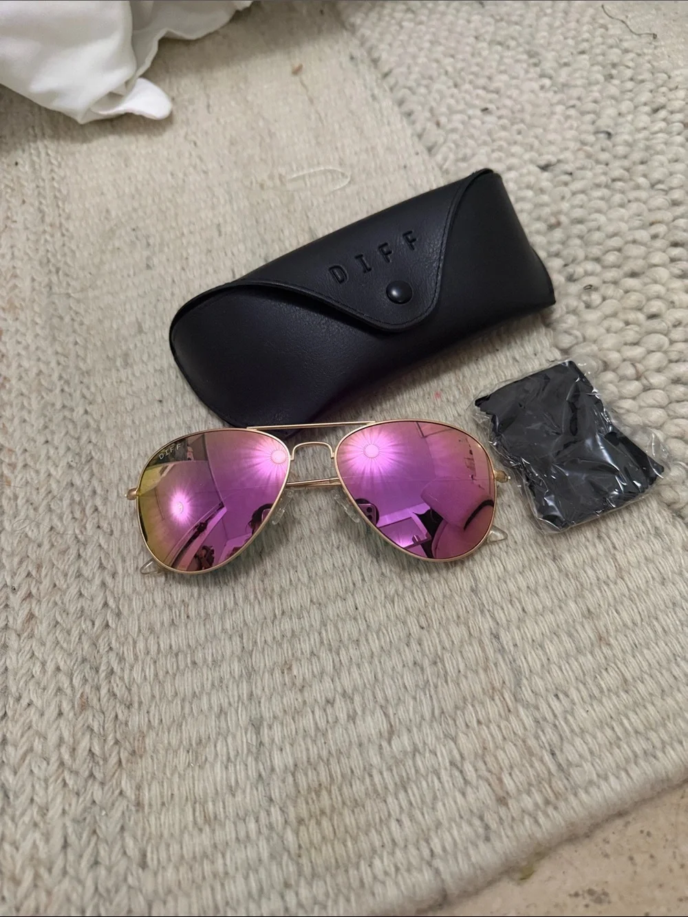 Diff Eyewear Gold Aviator Sunglasses with Pink Mirrored Lenses